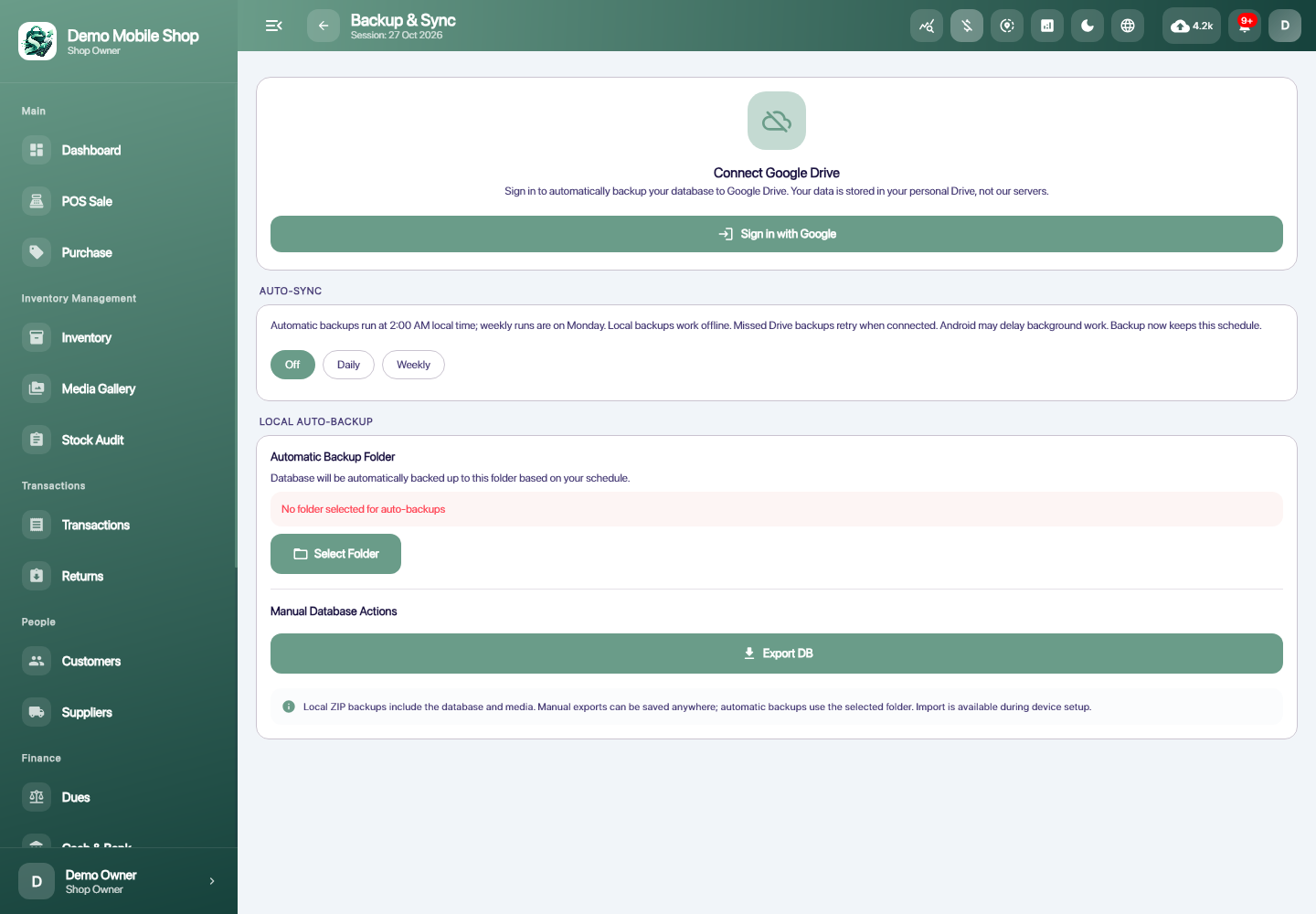 ShopFlow POS backup on Windows, fictional demonstration records