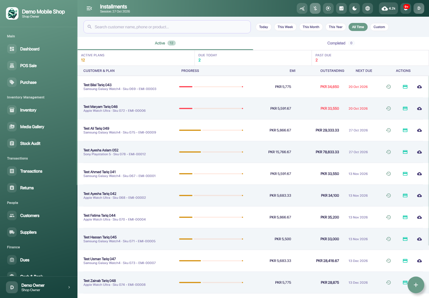 ShopFlow POS installments on Windows, fictional demonstration records