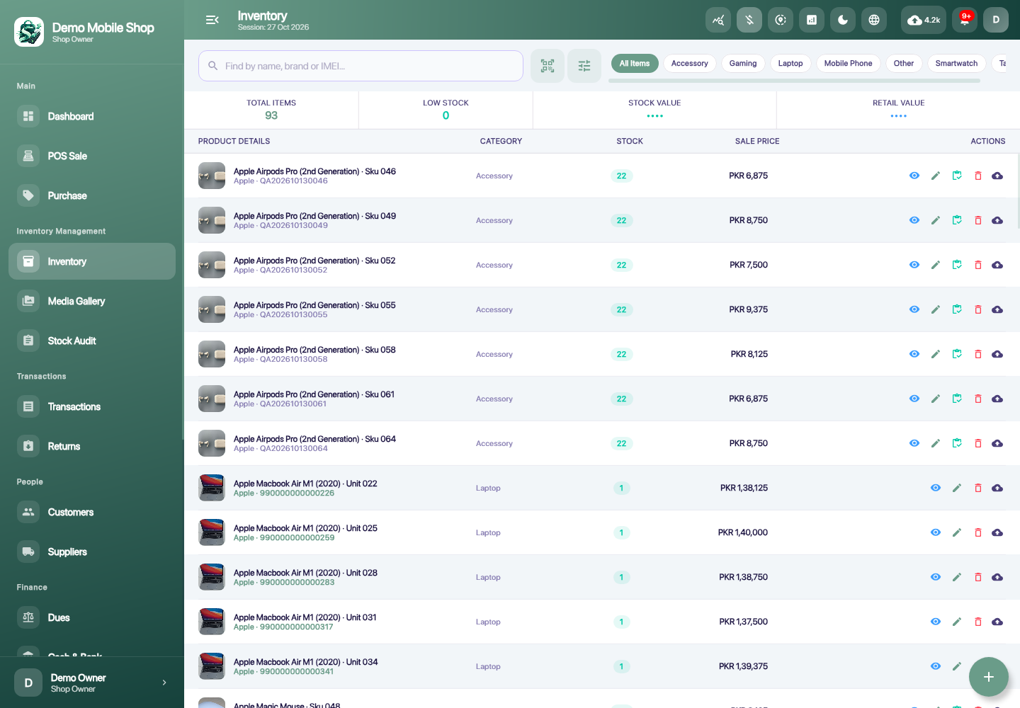 ShopFlow POS inventory on Windows, fictional demonstration records