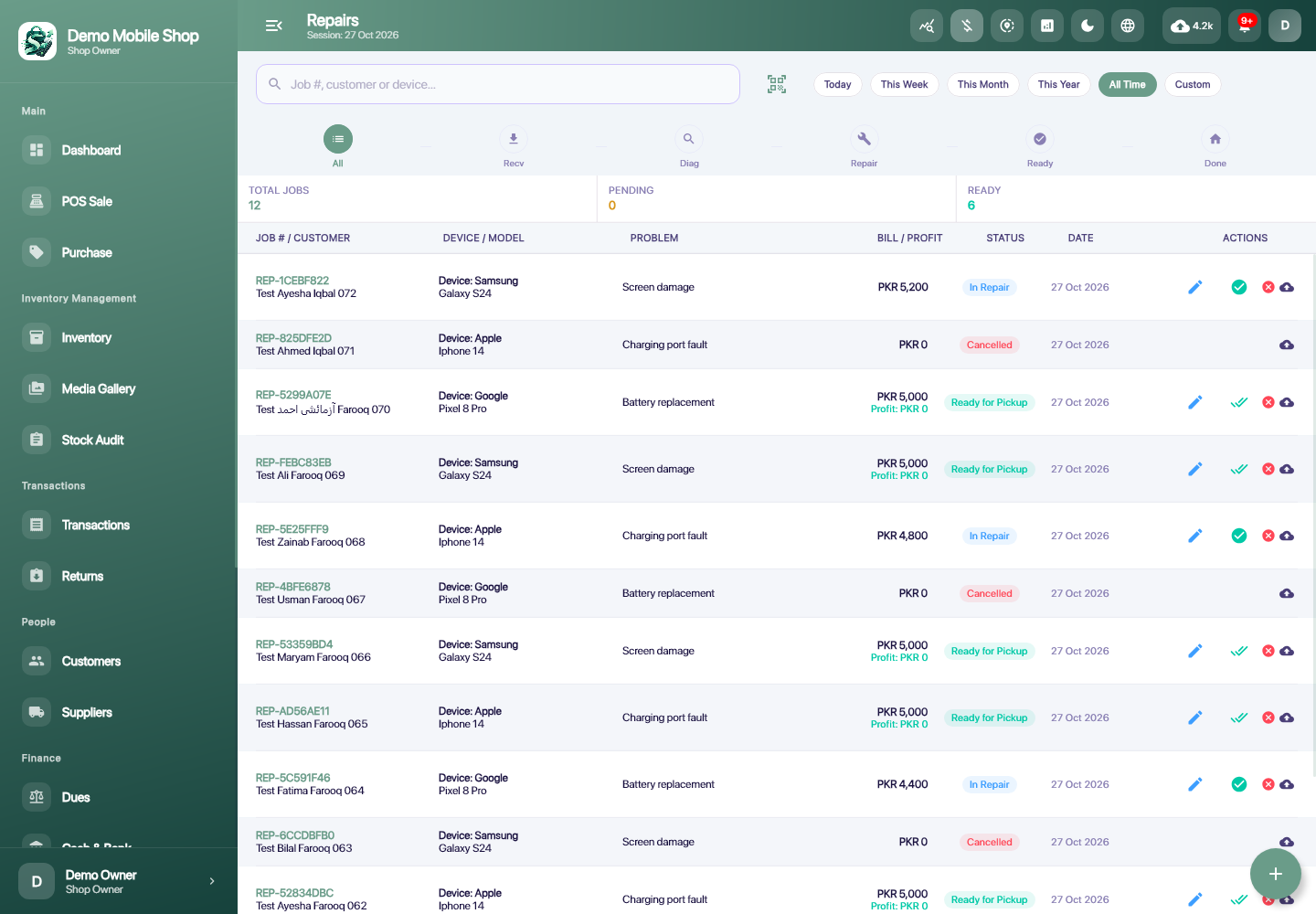 ShopFlow POS repairs on Windows, fictional demonstration records