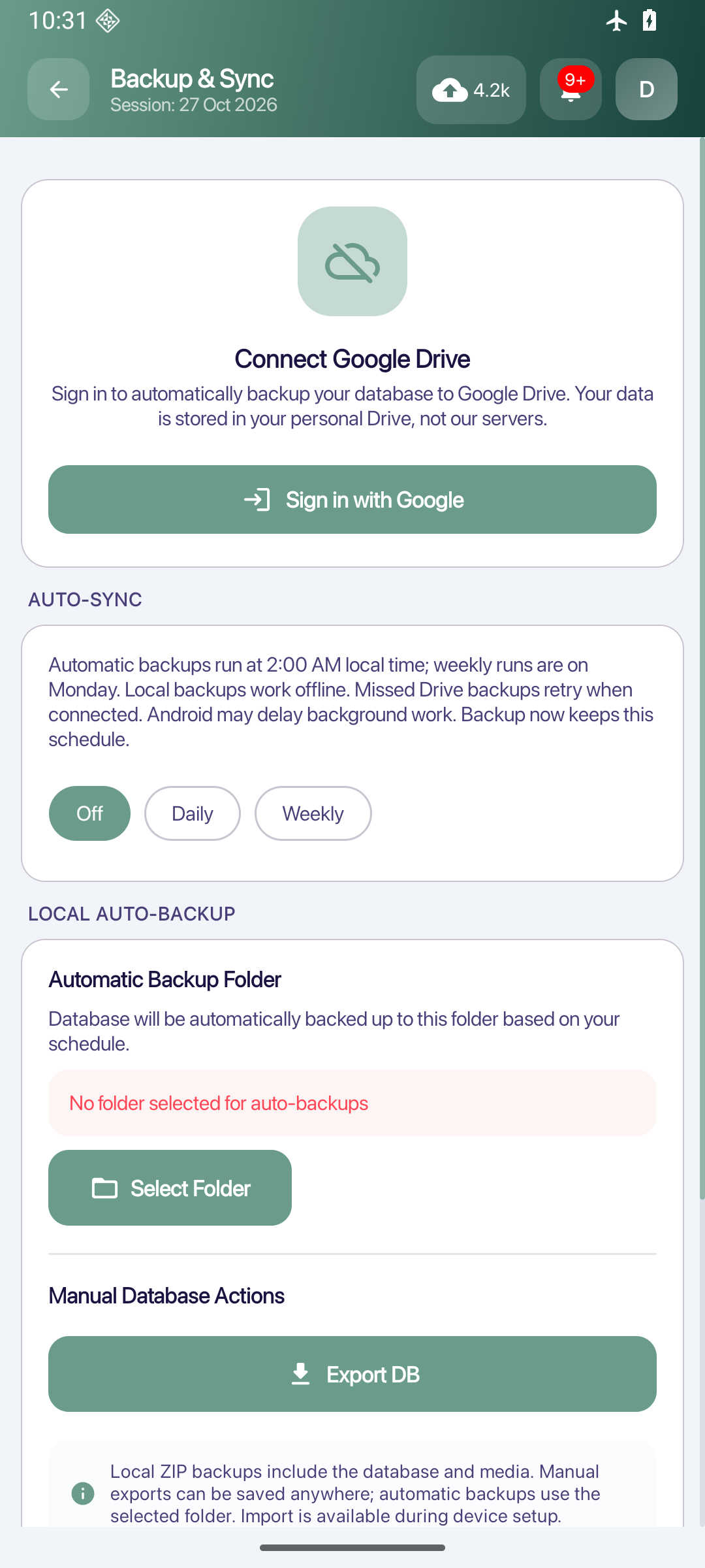 ShopFlow POS backup on Android, fictional demonstration records