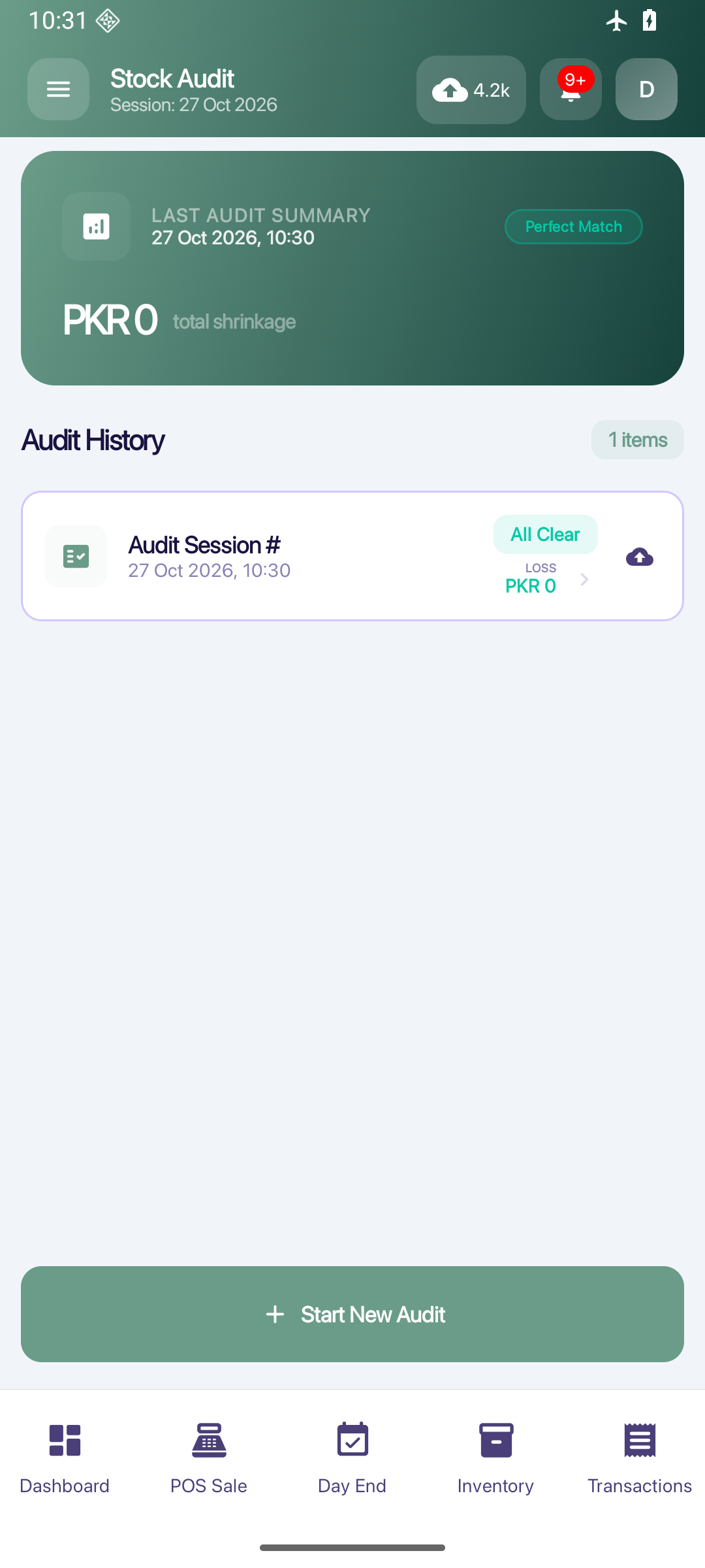 ShopFlow POS stock audit on Android, fictional demonstration records